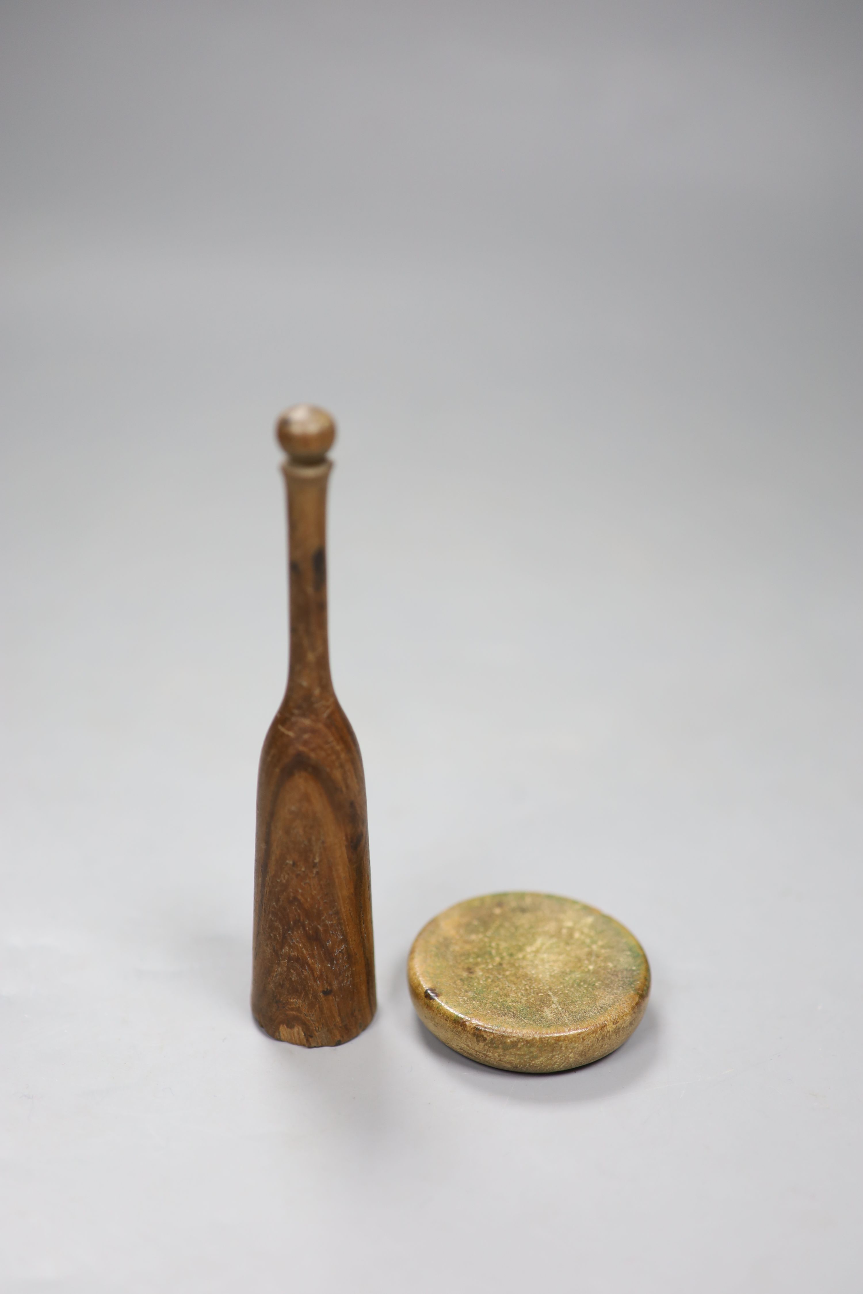 A Chinese stag horn snuff dish and a hardwood chess piece